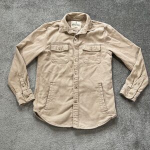 Mutual Weave Men’s Flannel Shirt Jacket Size Small Neutral Beige Tan Pockets